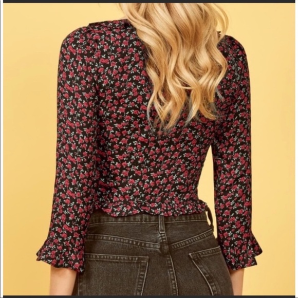 REFORMATION Barb Top in Mabel Black Rose Floral Print - Picture 8 of 11